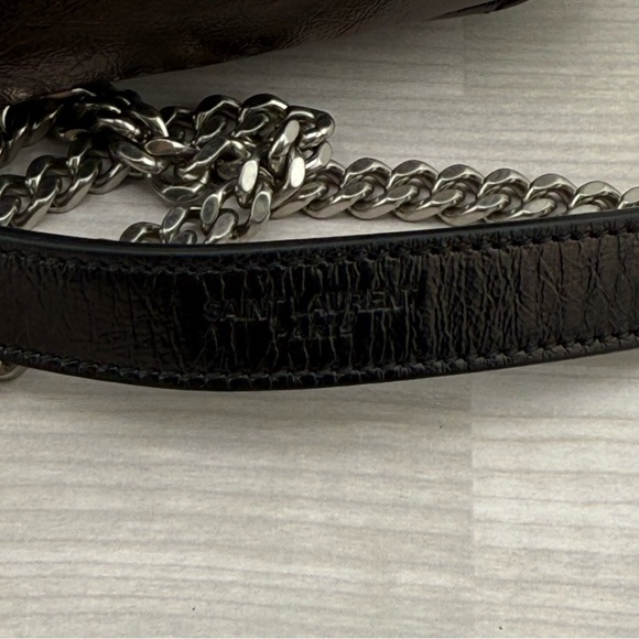 Saint Laurent Black and Silver Crossbody Bag with Chevron Quilting - Picture 13 of 13